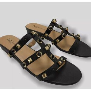 Neiman Marcus Black Buzzy Studded Gladiator  Slide Sandal size 5.5 M